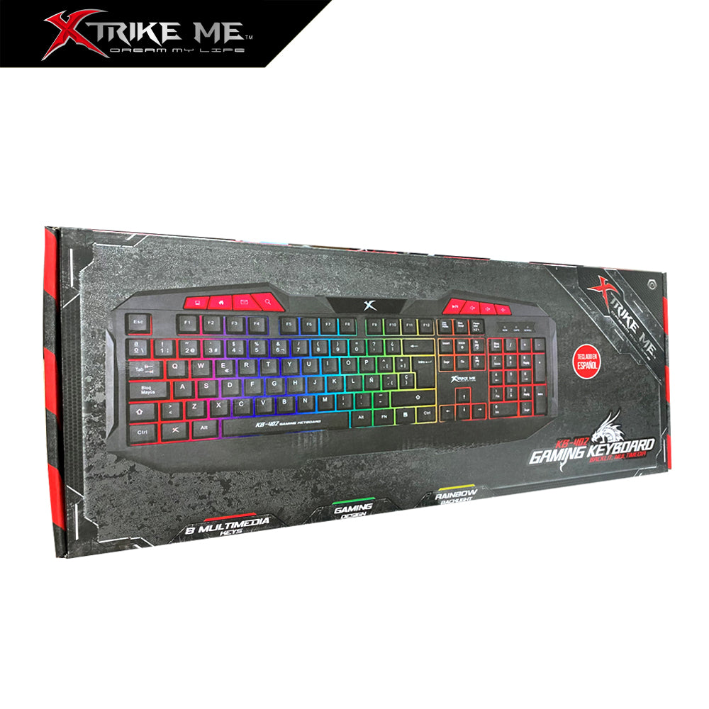 Tastatură Gaming Xtrike Me KB-402, Taste Multimedia, Iluminare Rainbow RGB, Membrană, Layout ES, Negru
