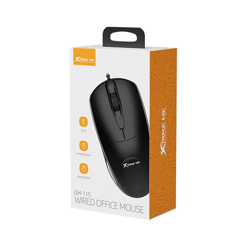 Mouse Office cu Fir Xtrike Me GM-115, Senzor Optic 1200 DPI, Design Simetric, Negru
