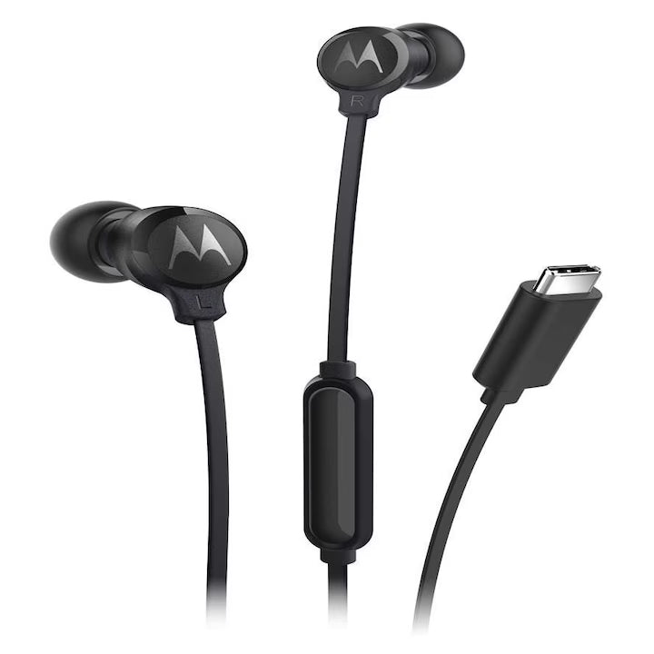Căști In-Ear Motorola Earbuds 3-S, Microfon pe Fir, Difuzoare 9.4mm, Cablu Plat Anti-Încurcare, Negru