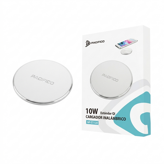 Încărcător Wireless Fast Charge Pacifico NP-C1120, Standard Qi, Putere 10W, Pad Rotund, Argintiu/Alb