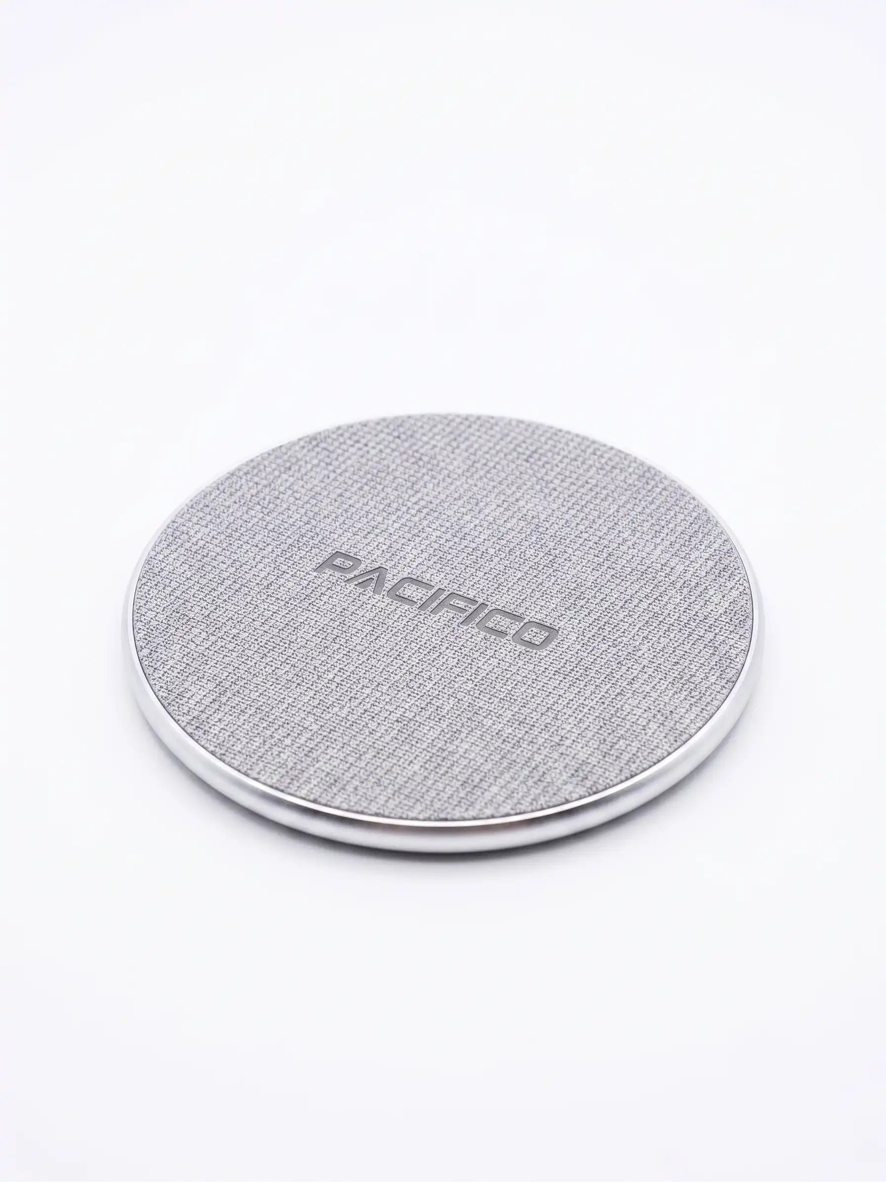 Gray wireless charging pad with 'Pacifico' branding on a white background