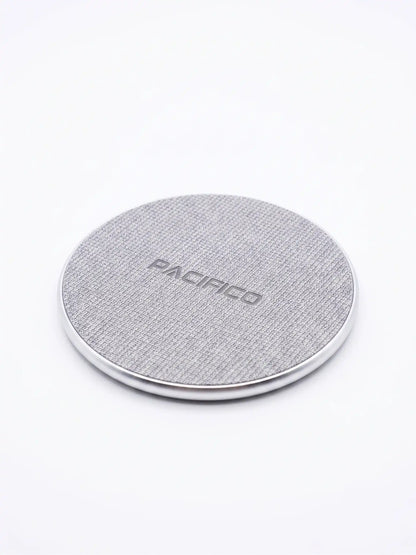Gray wireless charging pad with 'Pacifico' branding on a white background