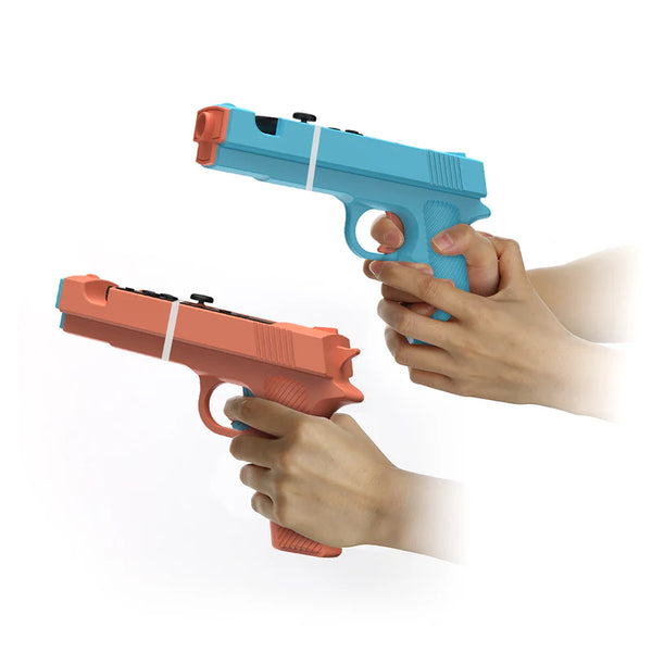 Set 2 Suporturi Pistol DOBE Game Gun pentru Nintendo Switch Joy-Con, Roșu/Albastru