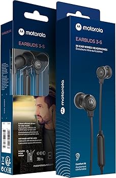 Căști In-Ear Motorola Earbuds 3-S, Microfon pe Fir, Difuzoare 9.4mm, Cablu Plat Anti-Încurcare, Negru