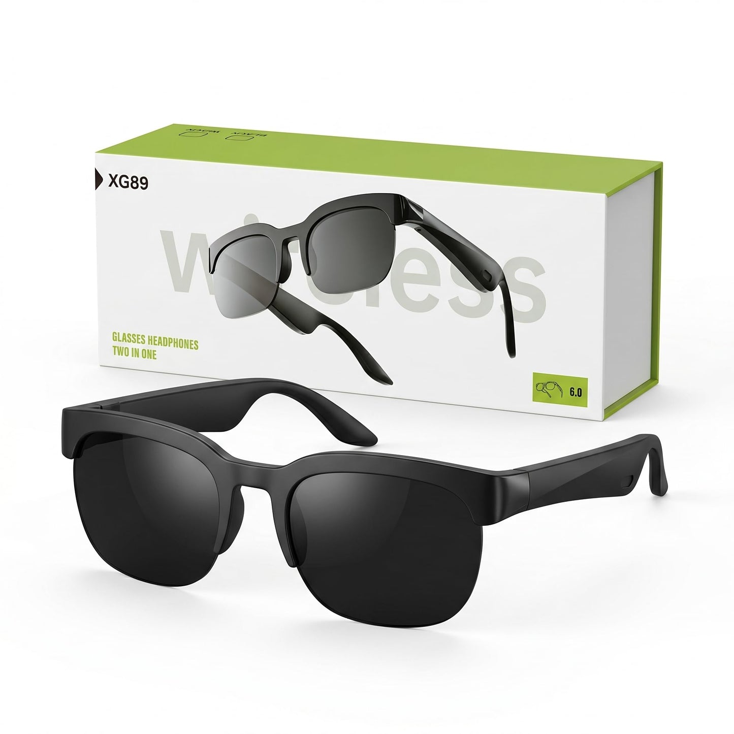 Ochelari Inteligenți cu Căști Wireless XG89 (2-în-1), Bluetooth, Open-Ear, Apeluri Hands-Free, Negru