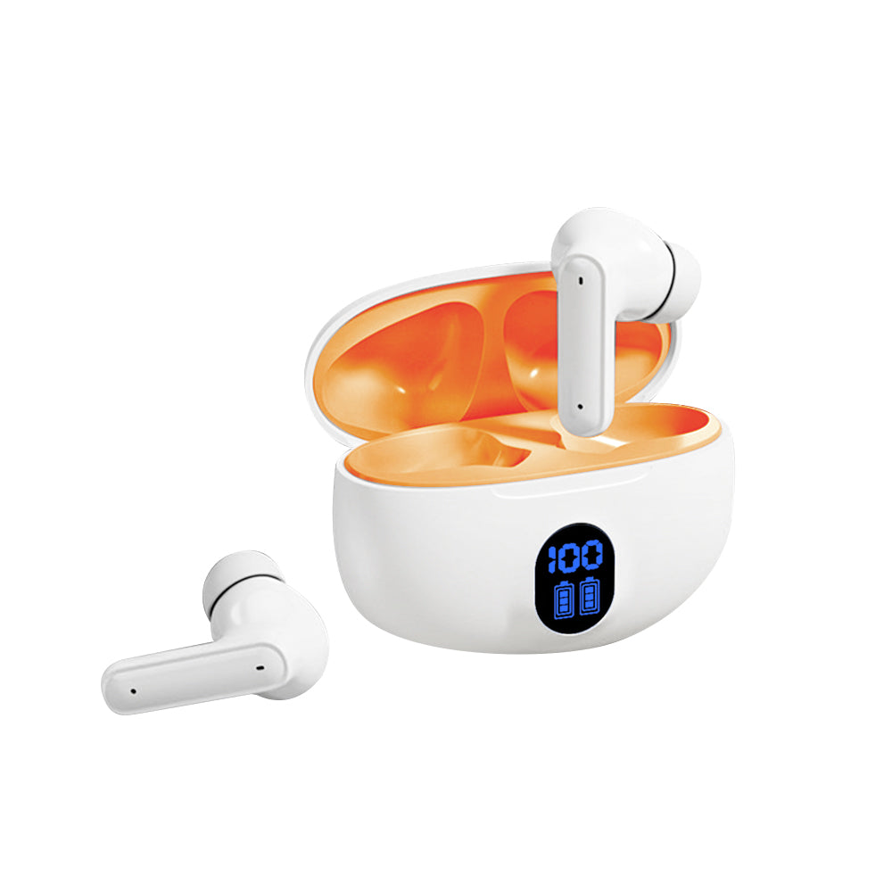 Căști Wireless In-Ear Pro Stima SAB-A439, TWS, Bluetooth 5.4, Display Baterie, Alb/Portocaliu