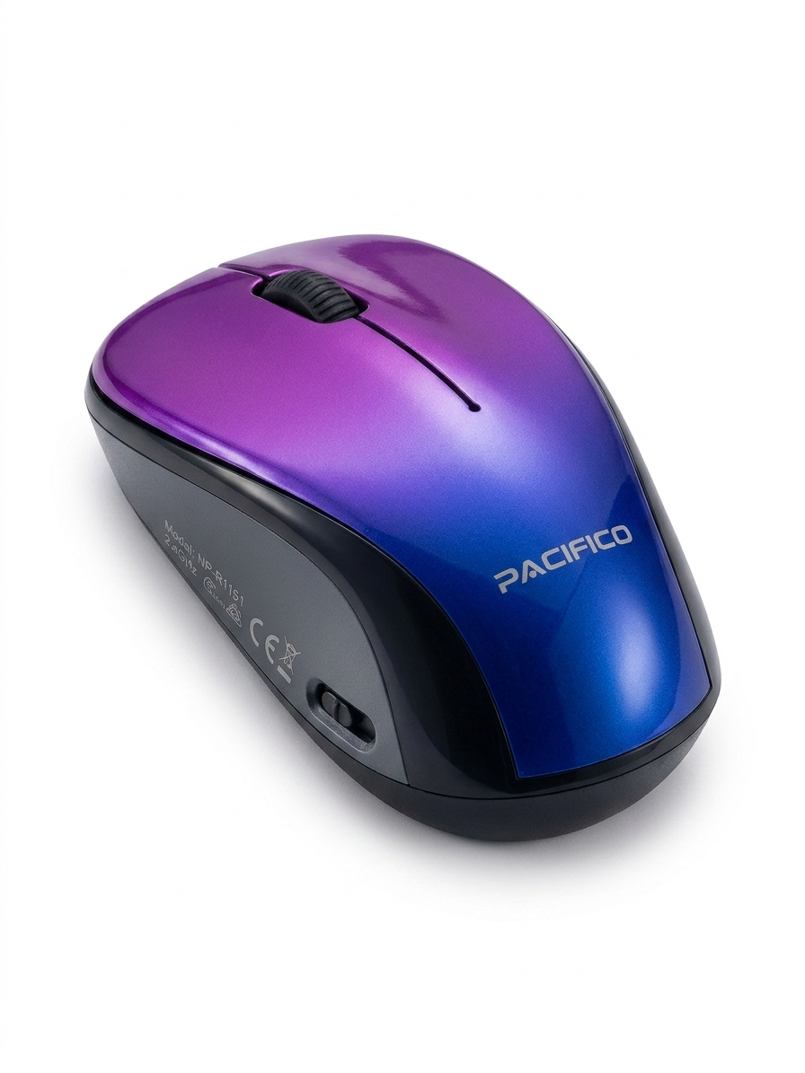 Mouse Wireless Optic Pacifico NP-R1151, Click Silențios, 2.4 GHz, 3200 DPI, Mov/Albastru (Gradient)