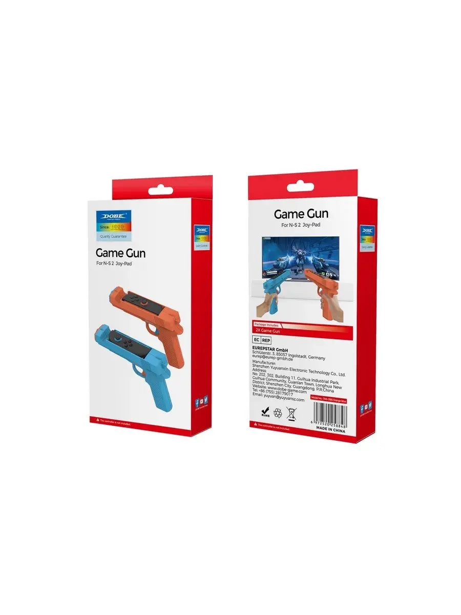 Set 2 Suporturi Pistol DOBE Game Gun pentru Nintendo Switch Joy-Con, Roșu/Albastru