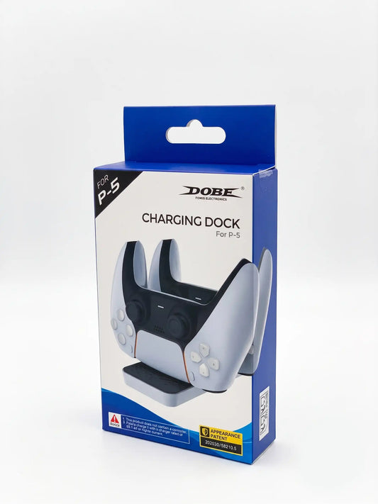 Dobe charging dock packaging for PS5 on a white background