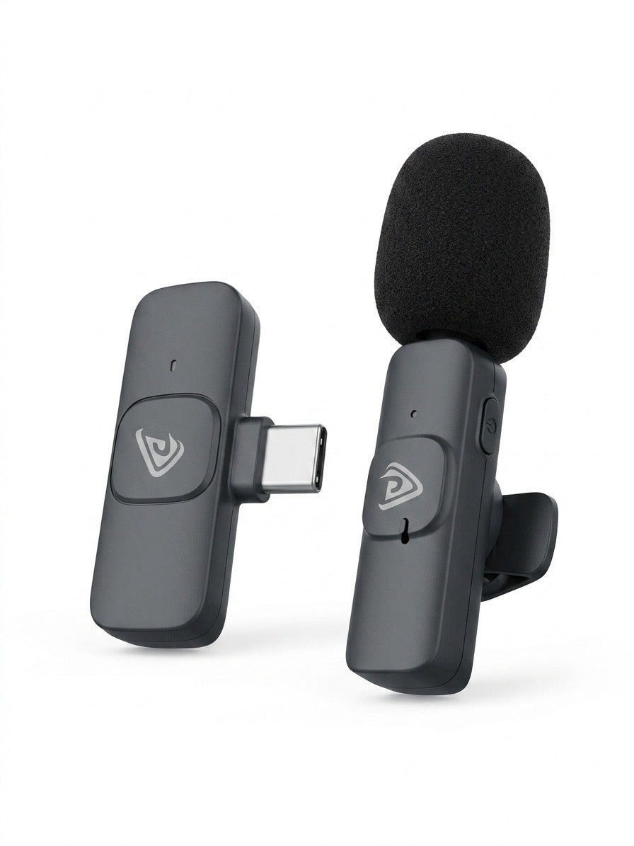 Microfon Lavalieră Wireless Pacifico NP-J1711, Anulare Zgomot (ENC), Conector Type-C / Lightning, Autonomie 3h, Negru
