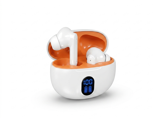 Căști Wireless In-Ear Pro Stima SAB-A439, TWS, Bluetooth 5.4, Display Baterie, Alb/Portocaliu