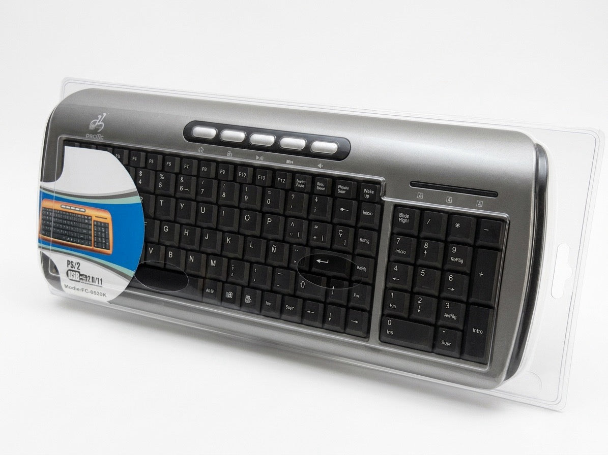 Tastatură Multimedia Pacific FC-8520K, Membrană, Interfață USB, Taste Rapide, Layout ES, Negru/Argintiu
