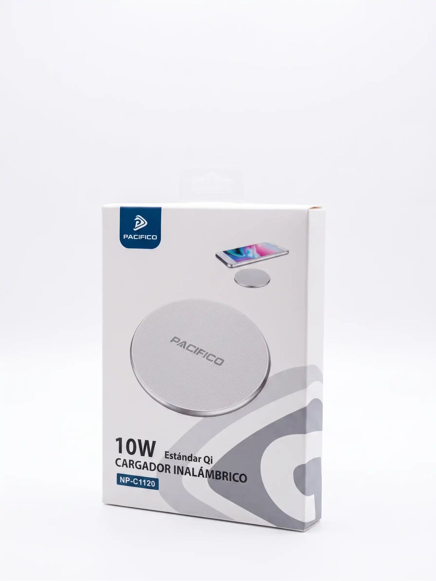 Wireless charger packaging with Pacifico branding on a white background