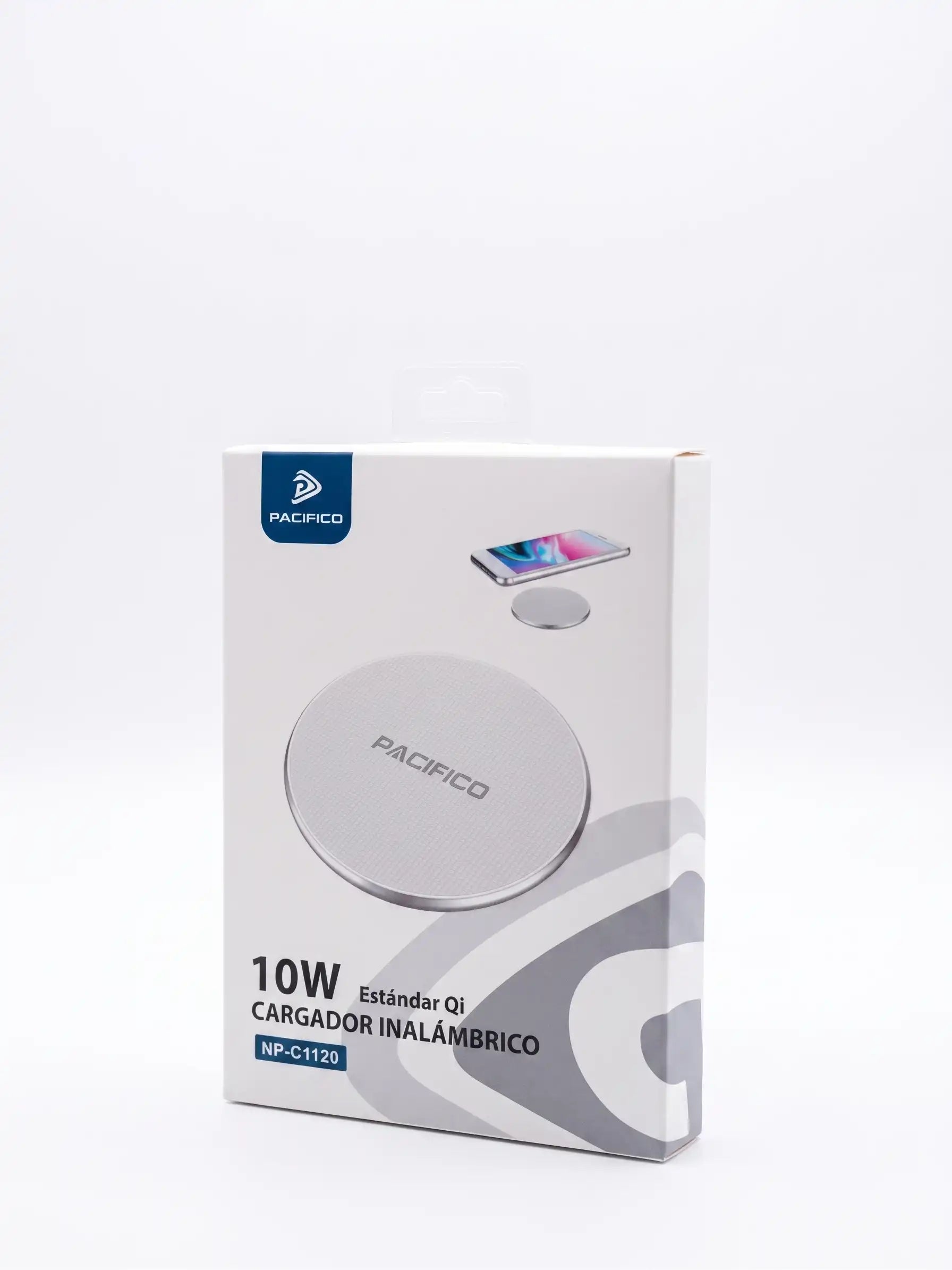 Wireless charger packaging with Pacifico branding on a white background