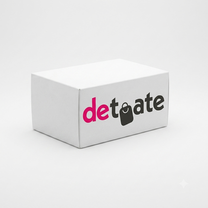 White box with 'detoate' logo on a white background