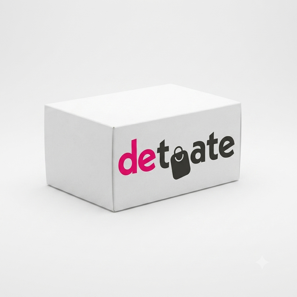 White box with 'detoate' logo on a white background