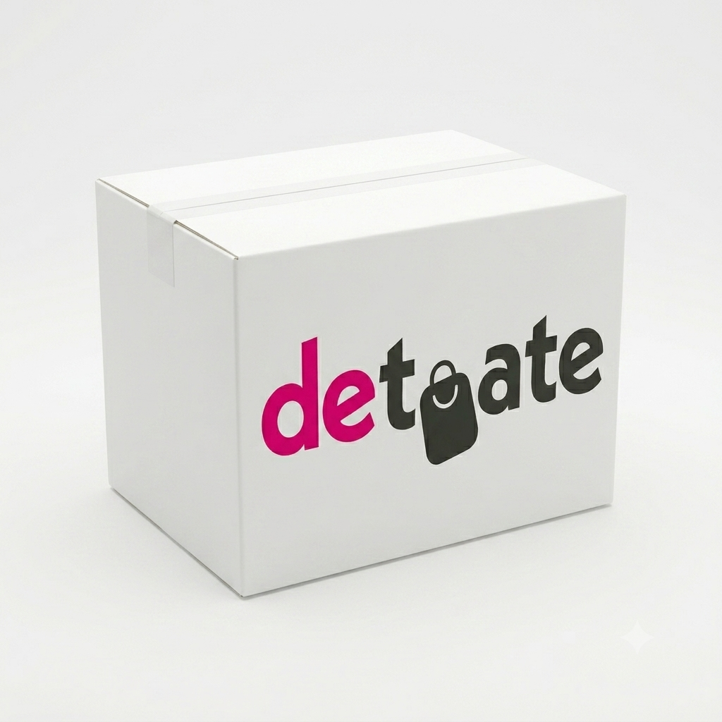 White box with 'detoate' logo on a white background