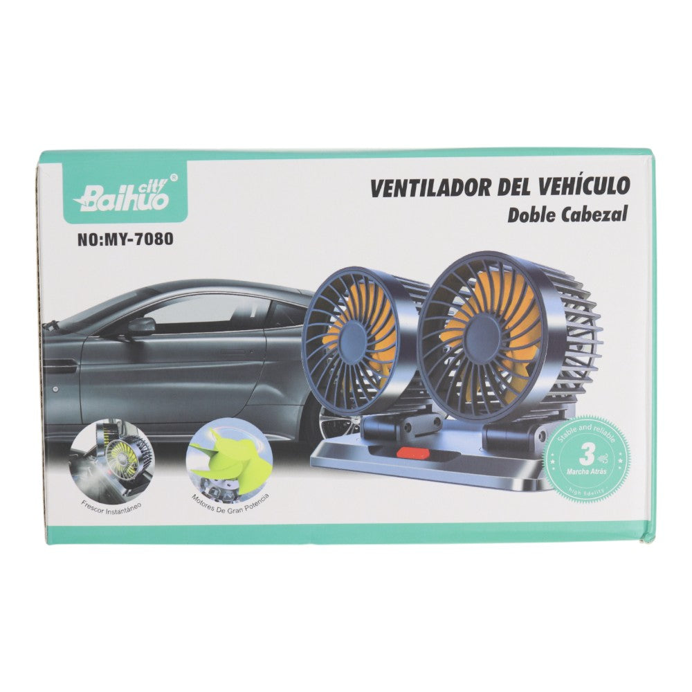 Ventilator Auto Dublu Baihuo MY-7080, Capete Rotative, 3 Trepte de Viteză, Negru/Portocaliu
