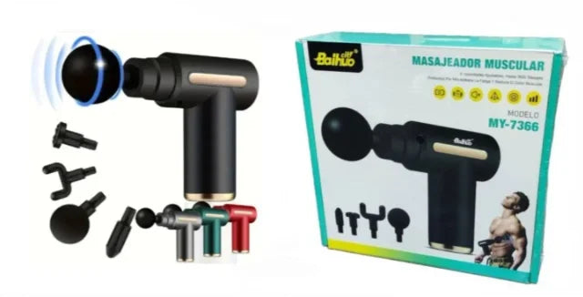 Pistol de Masaj Muscular Baihuo MY-7366, 6 Viteze, 3600 RPM, 4 Capete Interschimbabile, Încărcare Type-C, Negru/Auriu