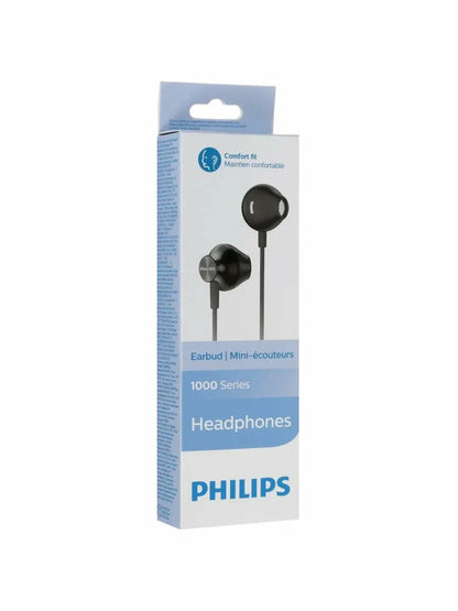 Căști In-Ear Philips 1000 Series TAUE100, Earbuds Ergonomice, Difuzoare 14.2mm, Jack 3.5mm, Negru