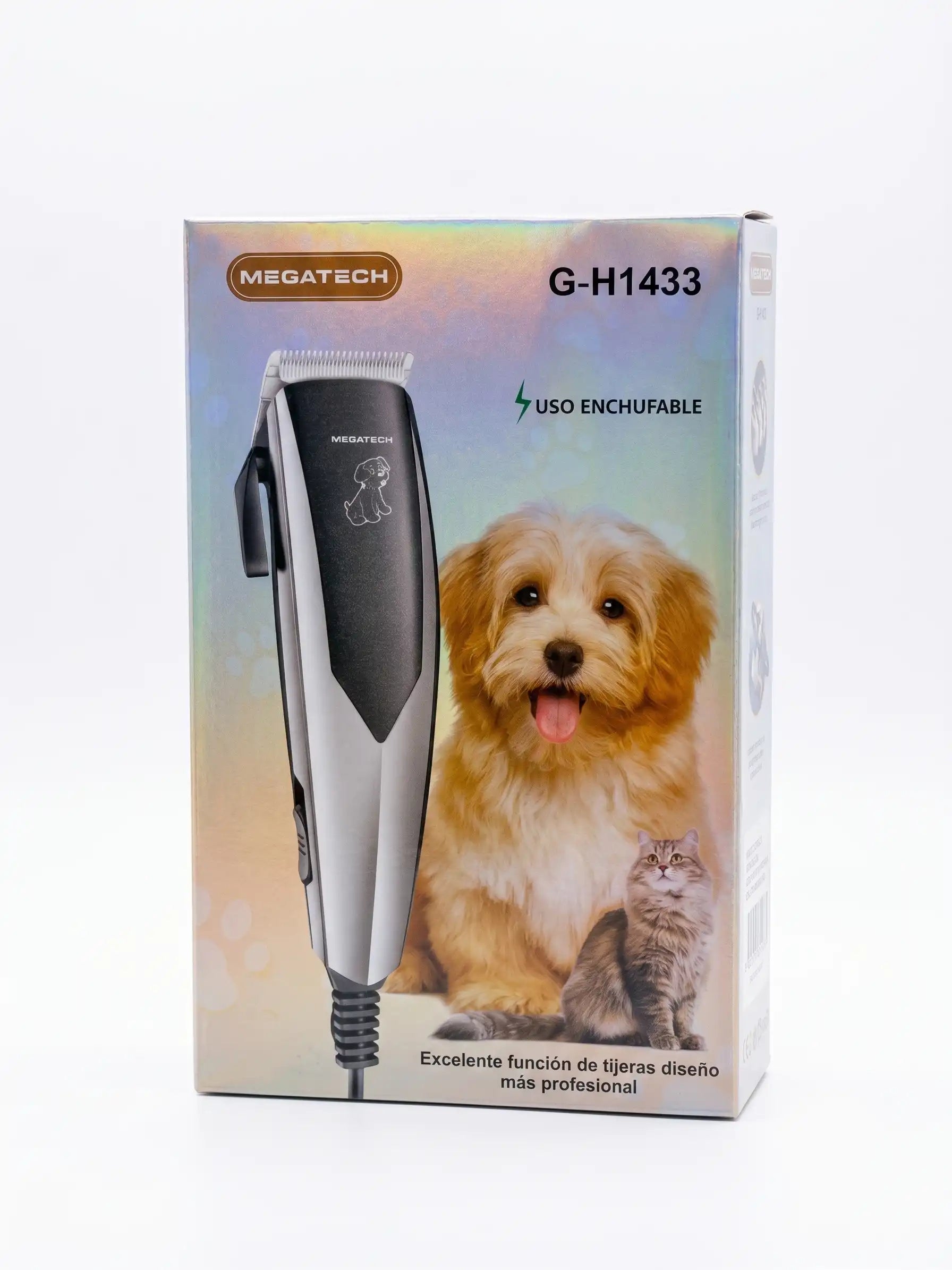 Box of Megatech pet grooming clipper with a dog and cat illustration on a white background