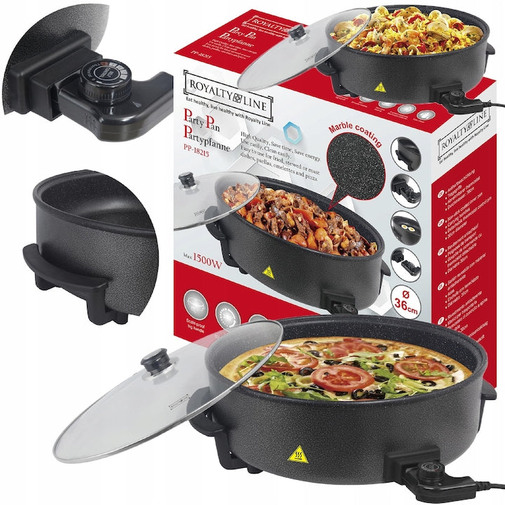 Tigaie electrica Royalty Line XXL, 42cm, 1500W, neaderenta, cu capac