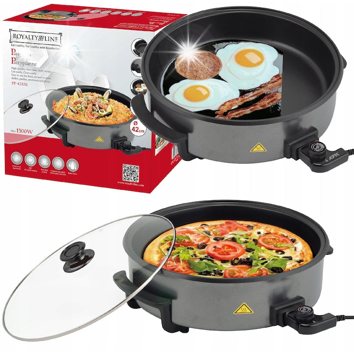 Tigaie electrica Royalty Line XXL, 42cm, 1500W, neaderenta, cu capac