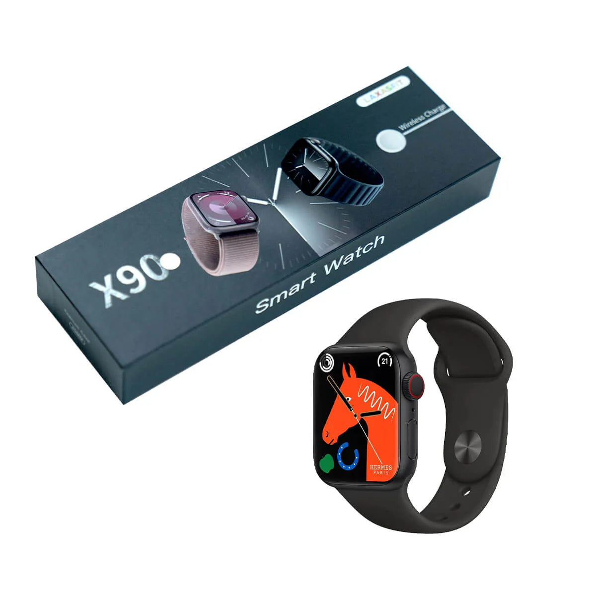 Smartwatch LAXASFIT X90, Carcasă aspect Titan, Încărcare Wireless, Monitorizare Sănătate, Albastru